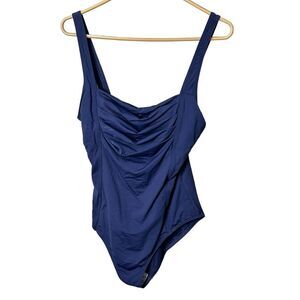 Calvin Klein  Shirred Neck One-Piece Swimsuit Navy Slimming  Size 12